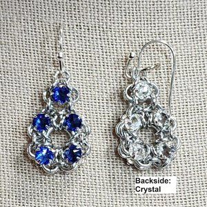 Hand Crafted "Rose Montee Circle" Sapphire Front & Crystal on Backside Earrings